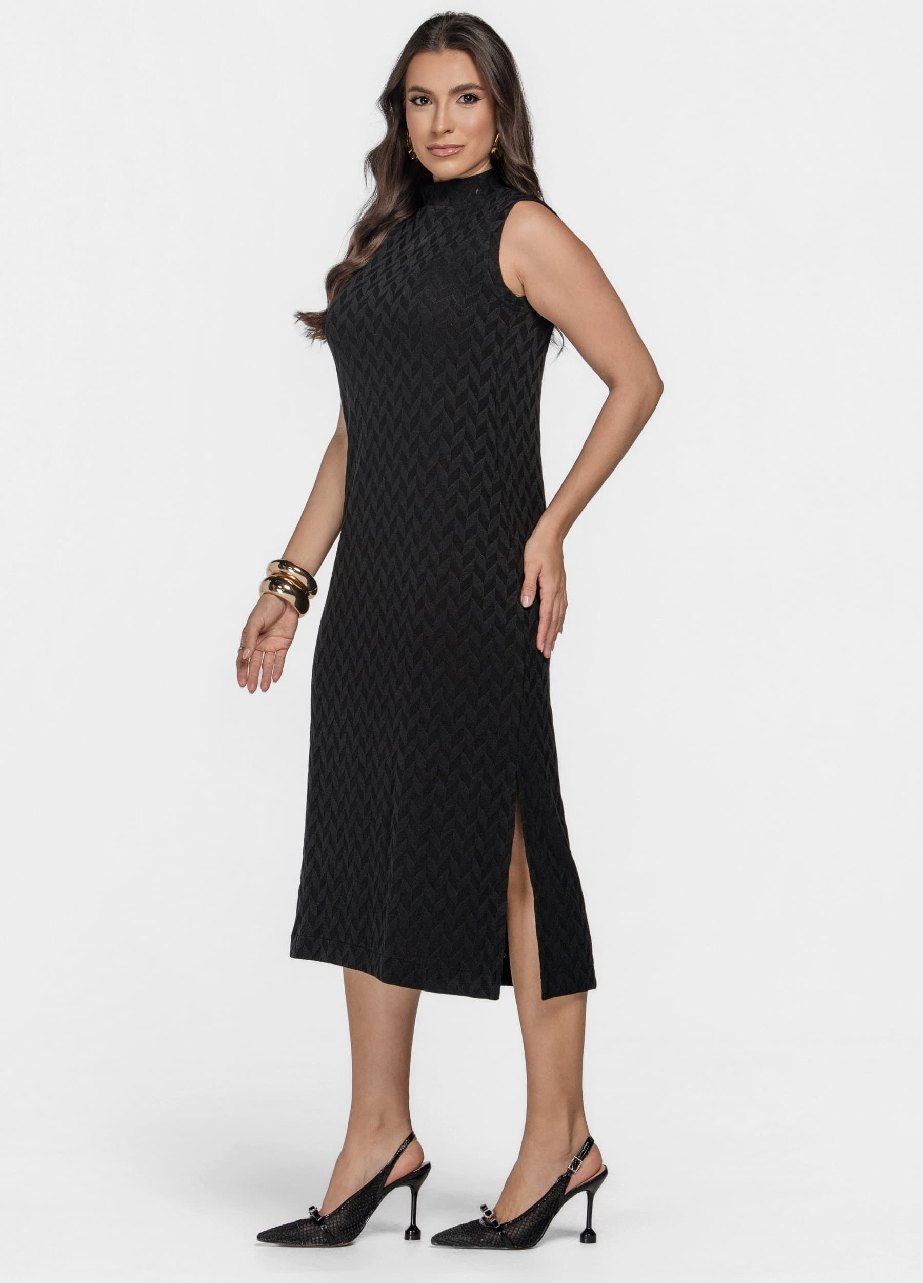 VESTIDO MIDI GOLA ALTA 