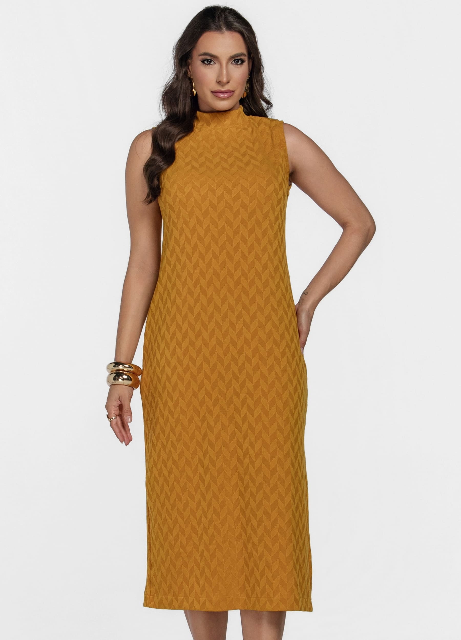 VESTIDO MIDI GOLA ALTA 