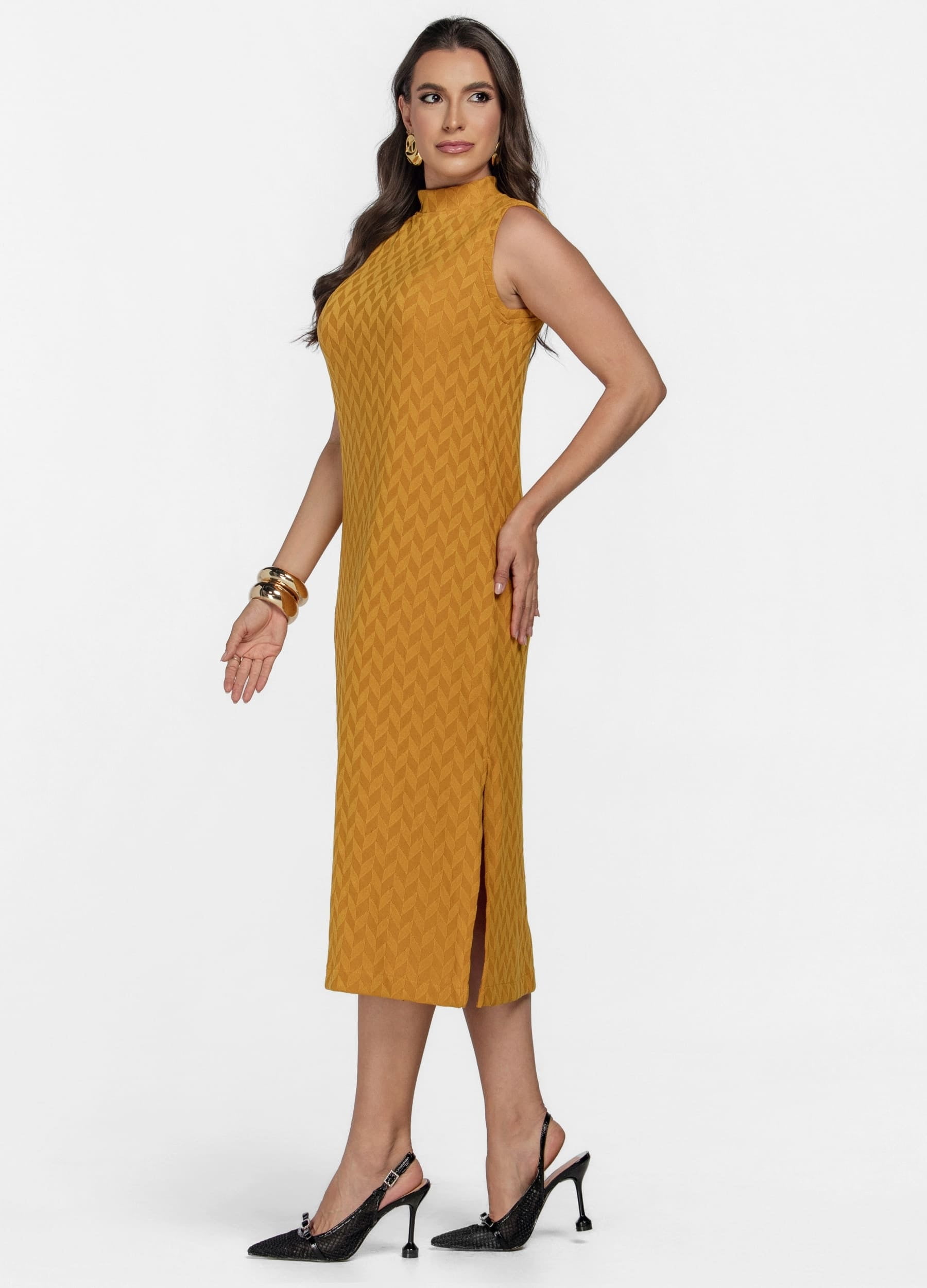 VESTIDO MIDI GOLA ALTA 
