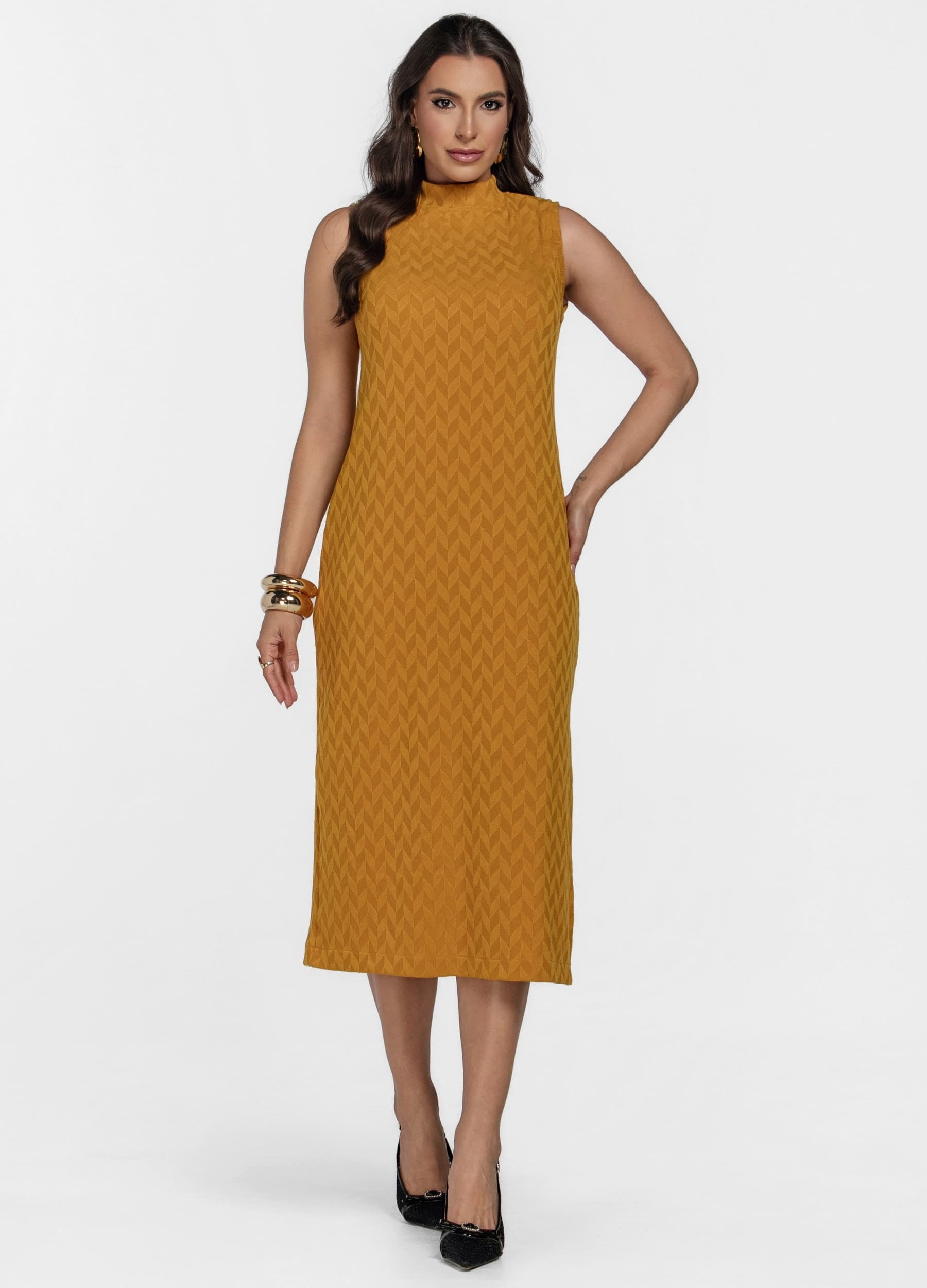 VESTIDO MIDI GOLA ALTA 
