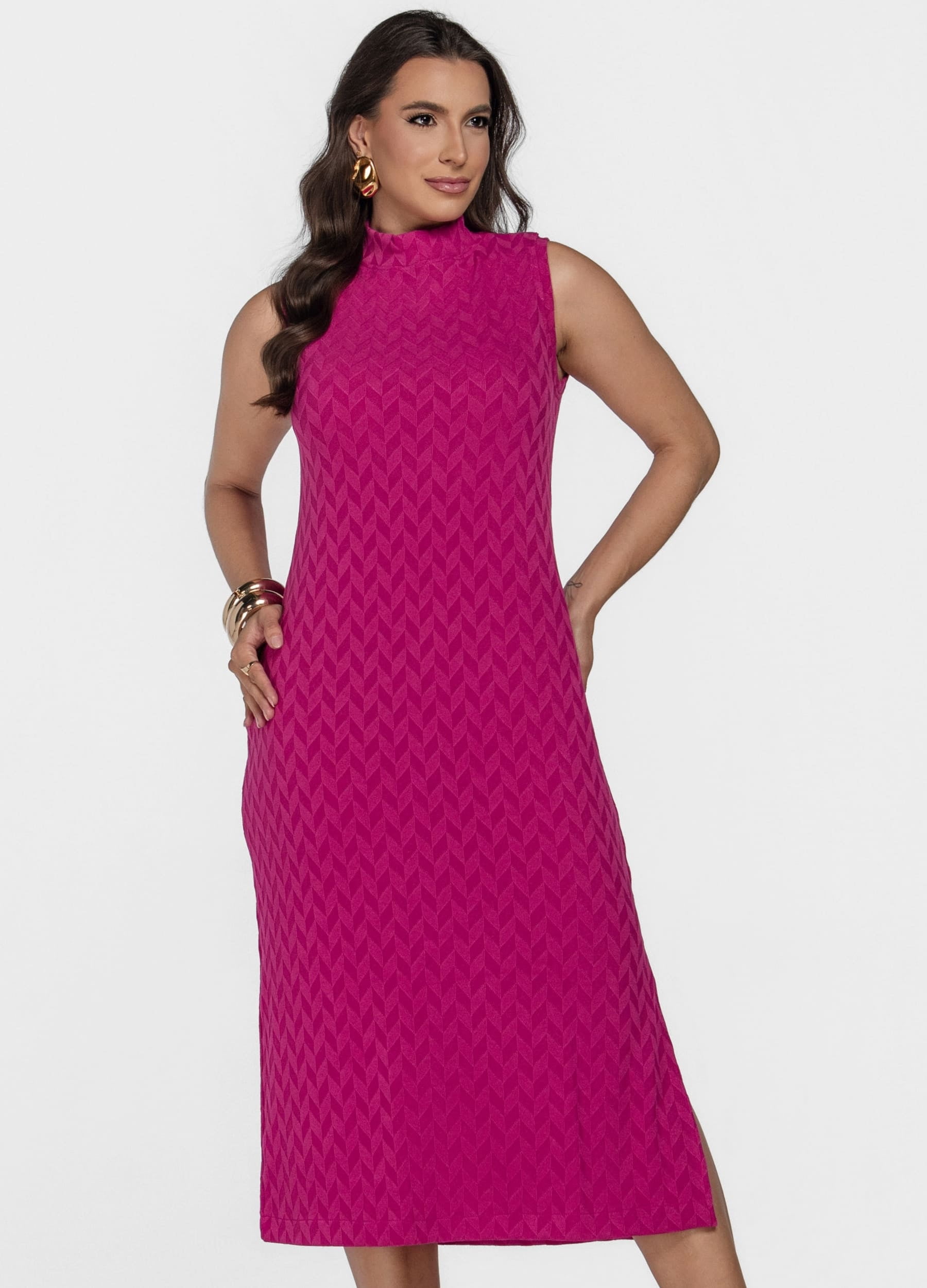 VESTIDO MIDI GOLA ALTA 