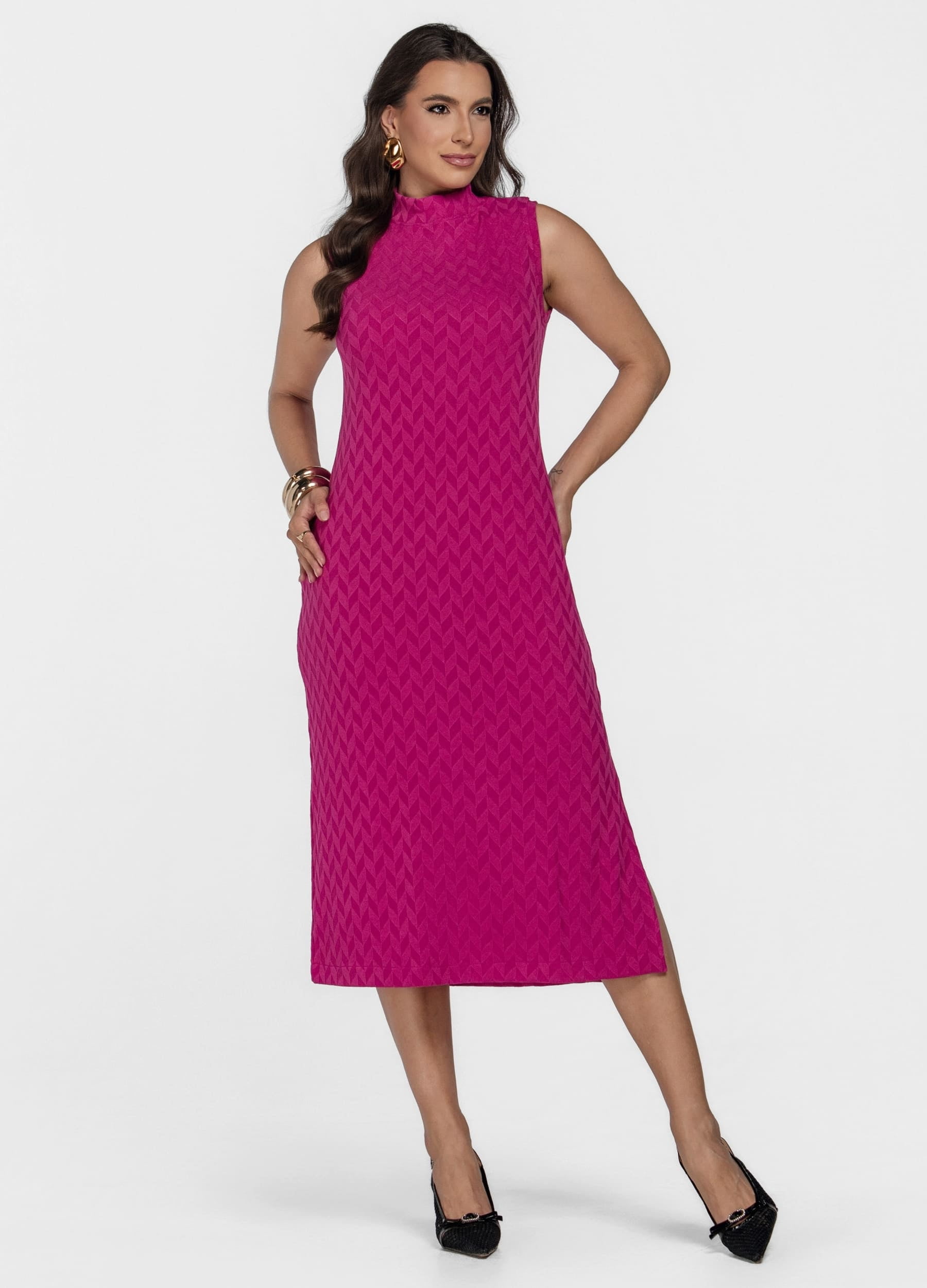 VESTIDO MIDI GOLA ALTA 