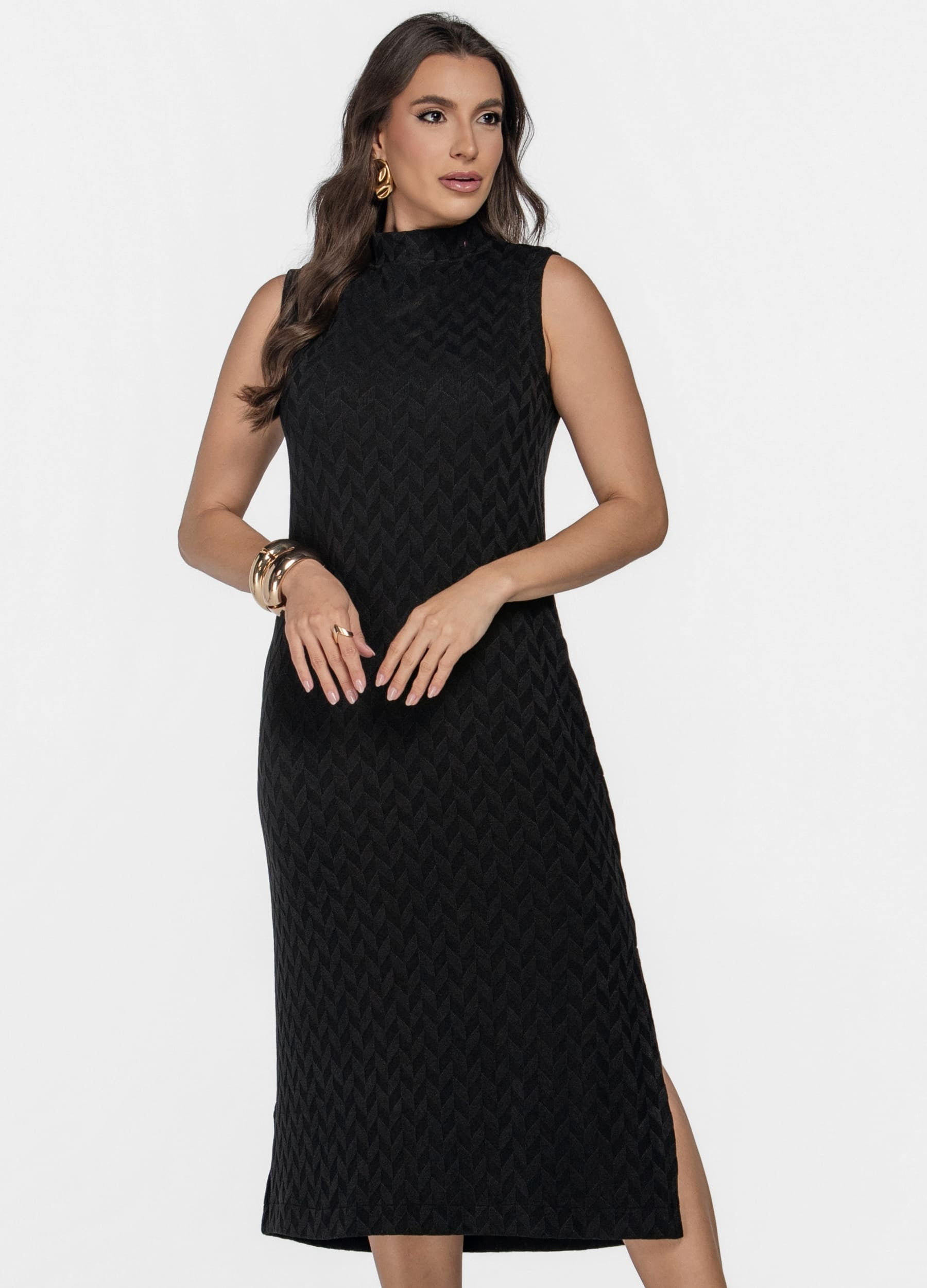 VESTIDO MIDI GOLA ALTA