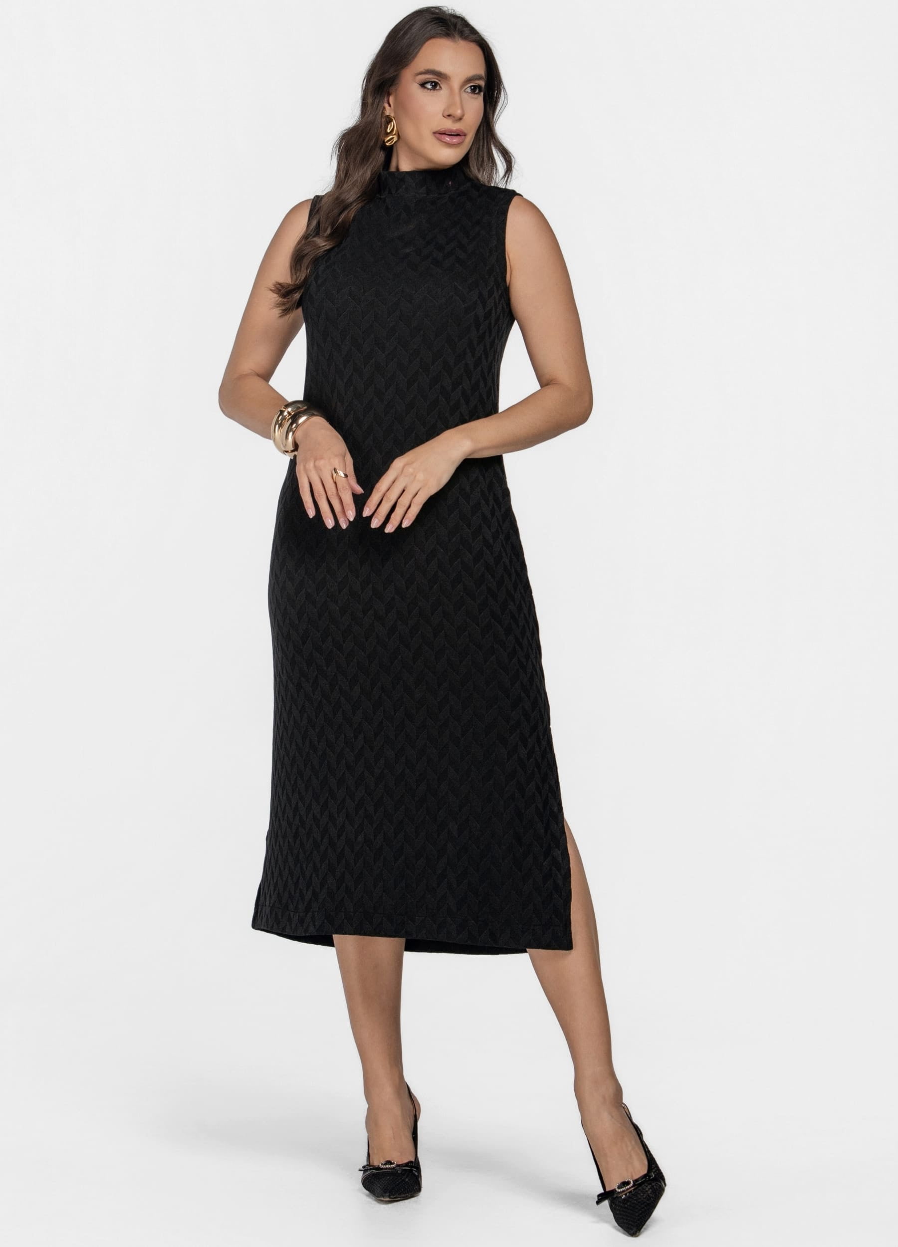 VESTIDO MIDI GOLA ALTA 