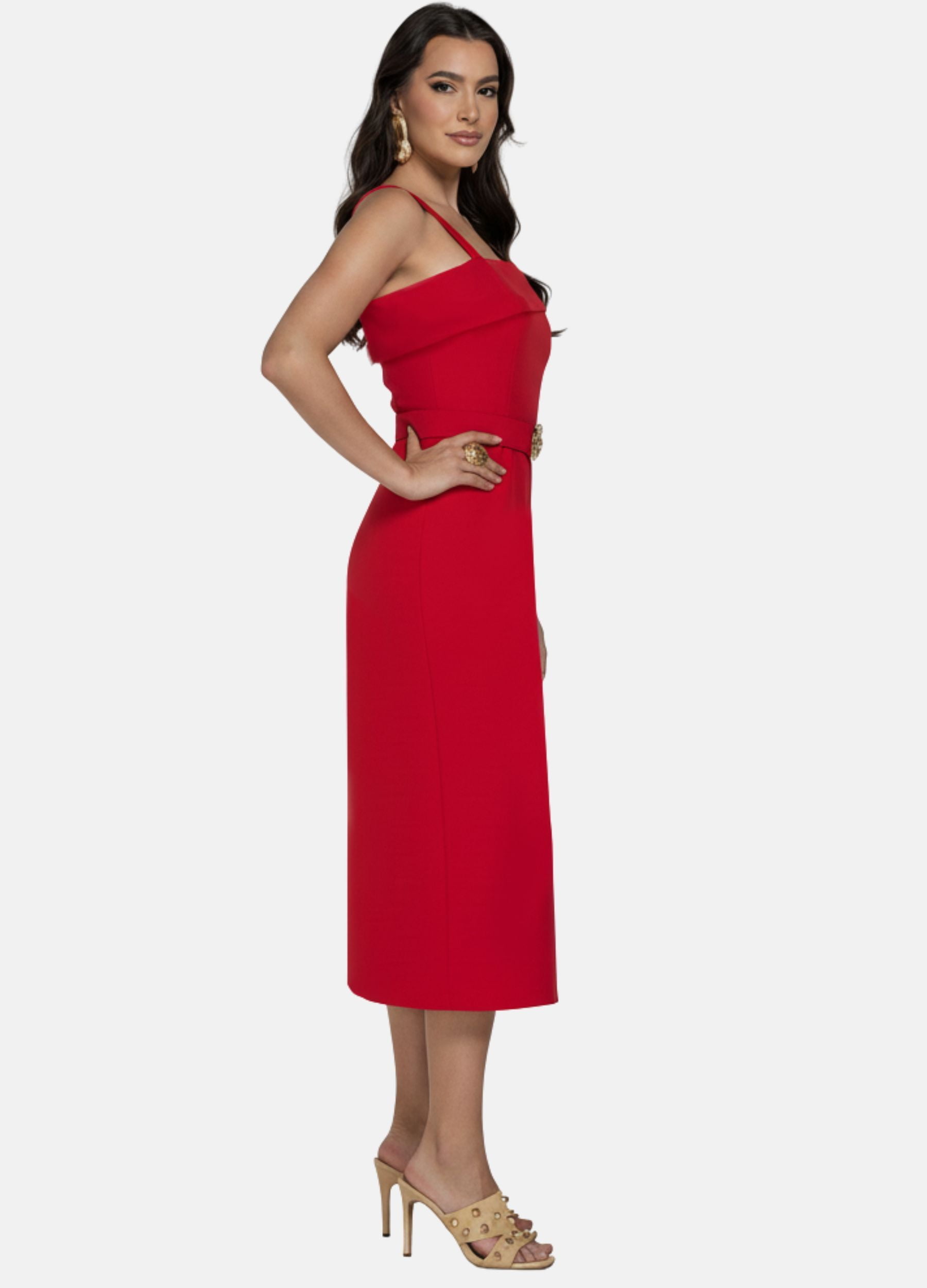 VESTIDO MIDI LAURA C/ PALA E FIVELA