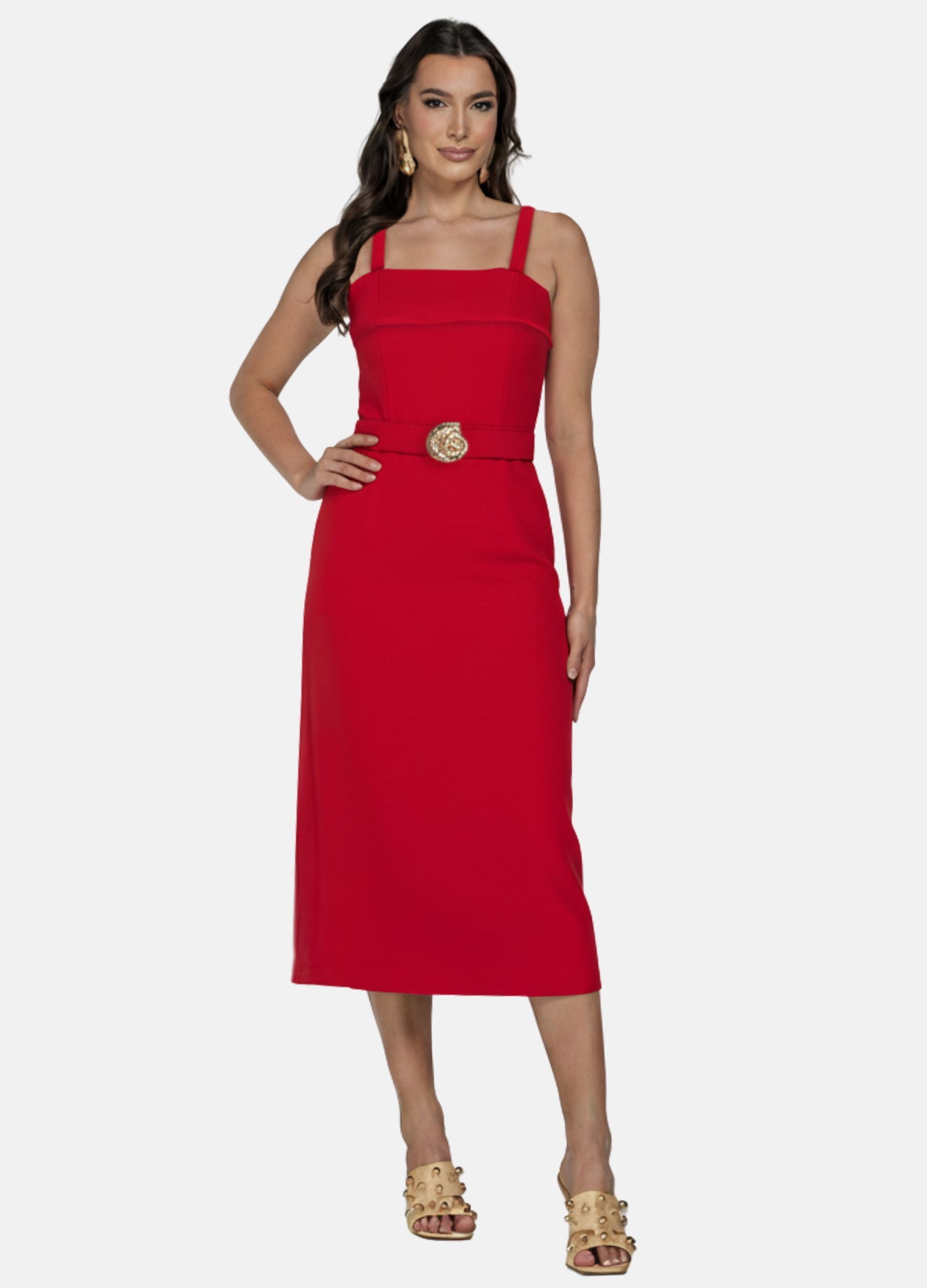 VESTIDO MIDI LAURA C/ PALA E FIVELA