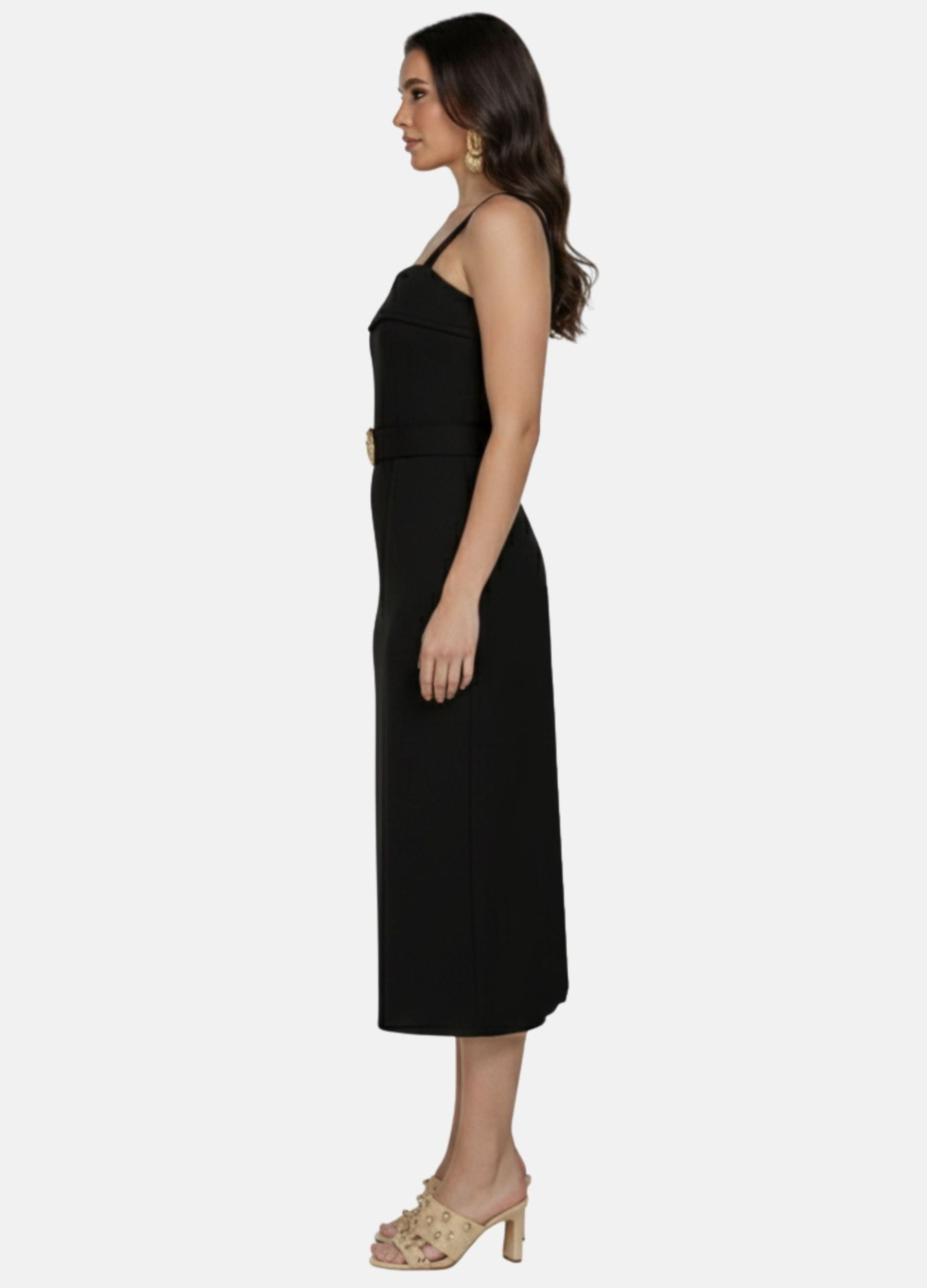 VESTIDO MIDI LAURA C/ PALA E FIVELA