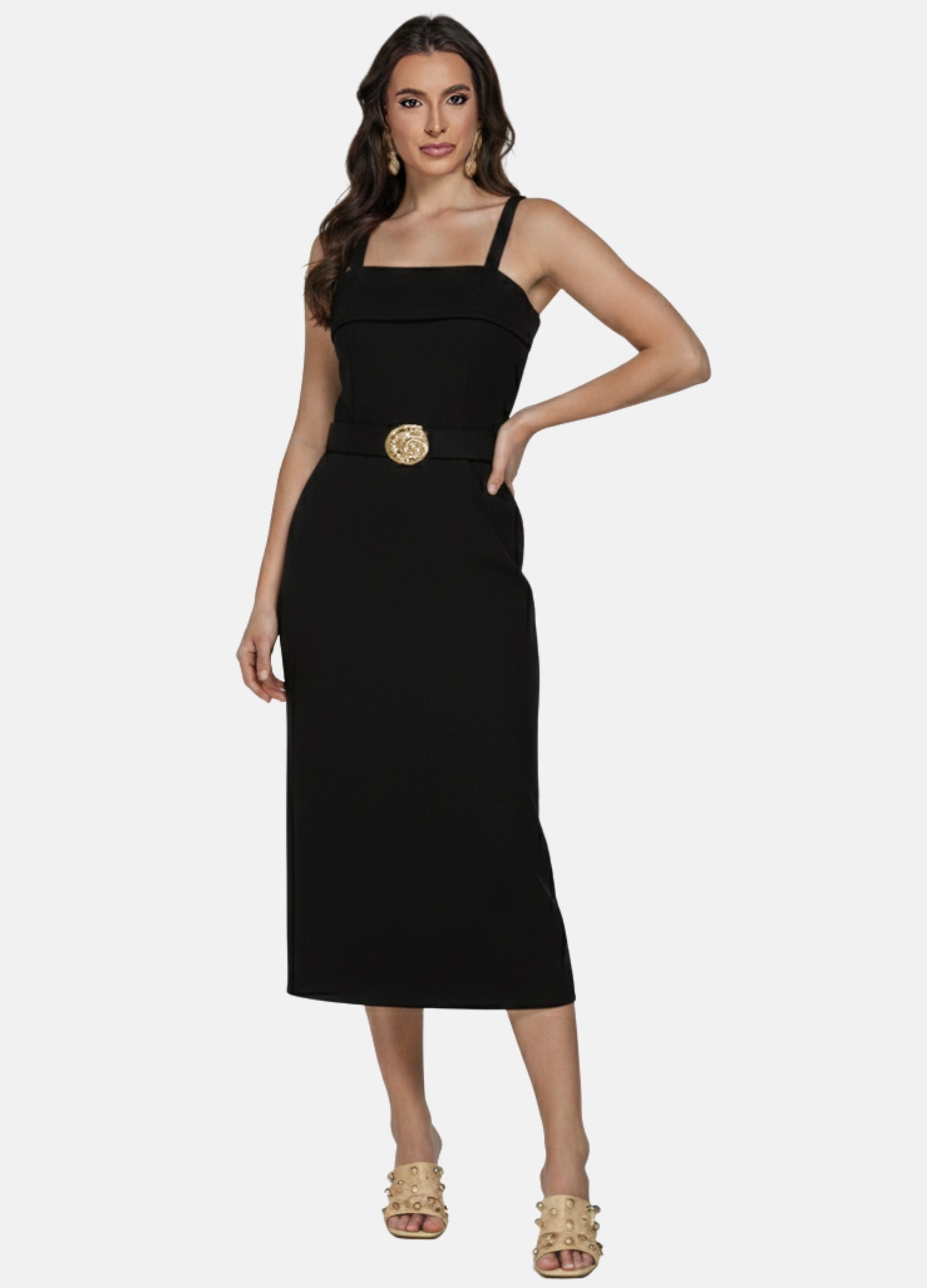 VESTIDO MIDI LAURA C/ PALA E FIVELA