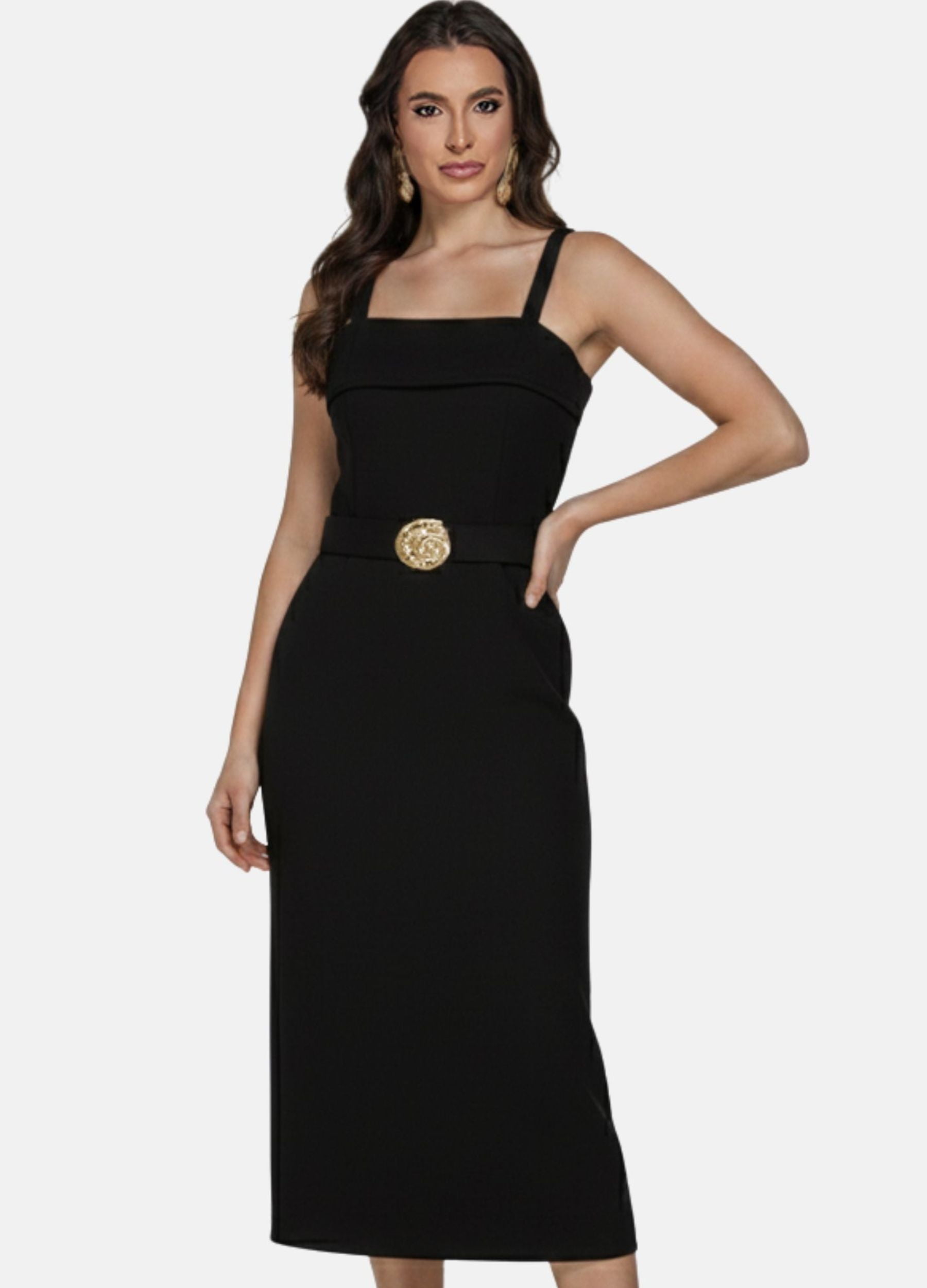 VESTIDO MIDI LAURA C/ PALA E FIVELA