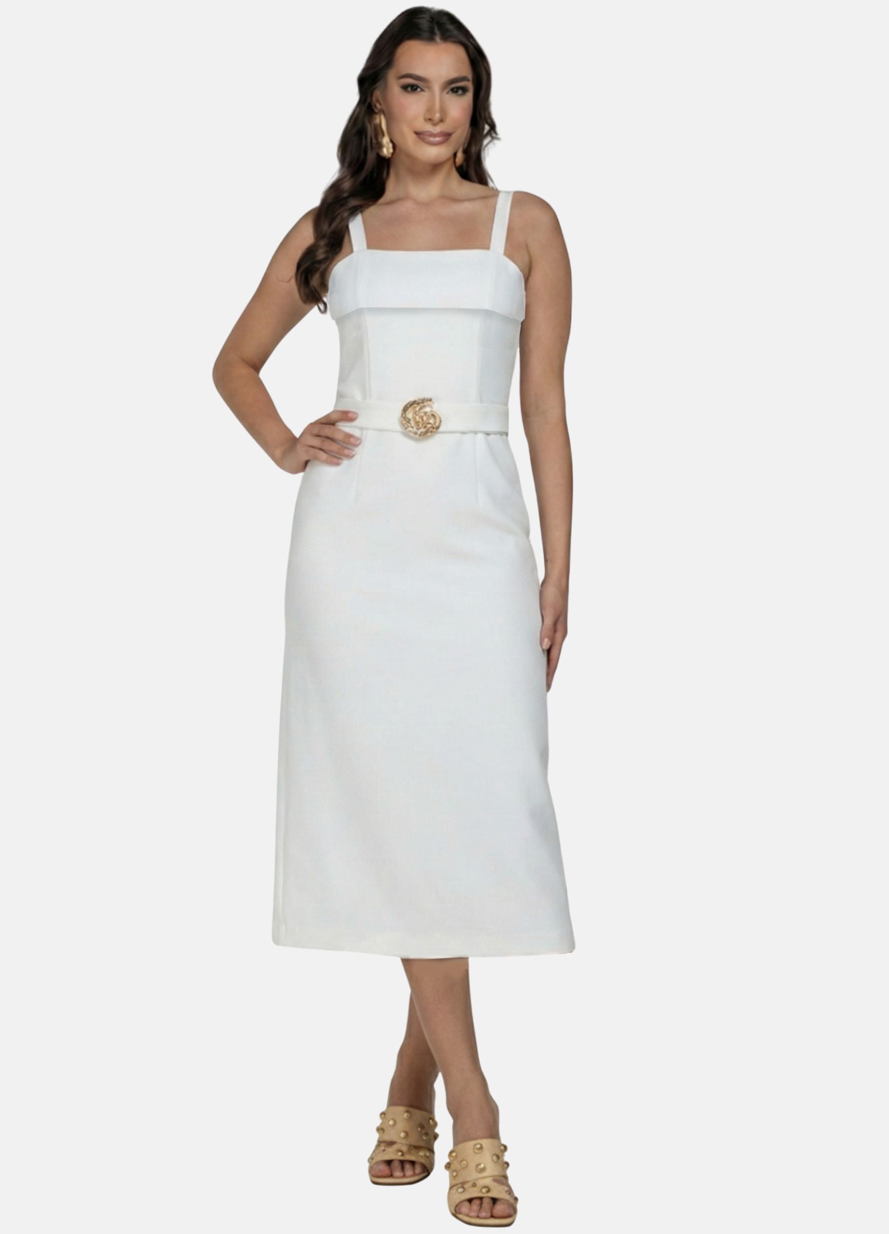 VESTIDO MIDI LAURA C/ PALA E FIVELA