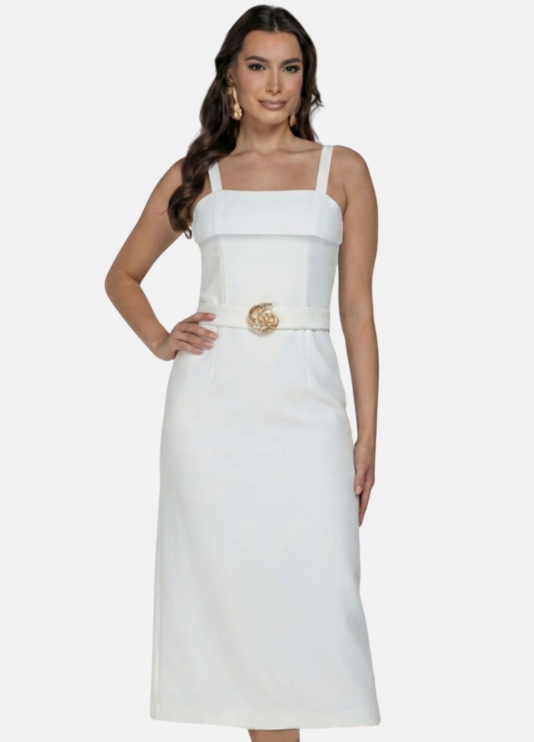 VESTIDO MIDI LAURA C/ PALA E FIVELA