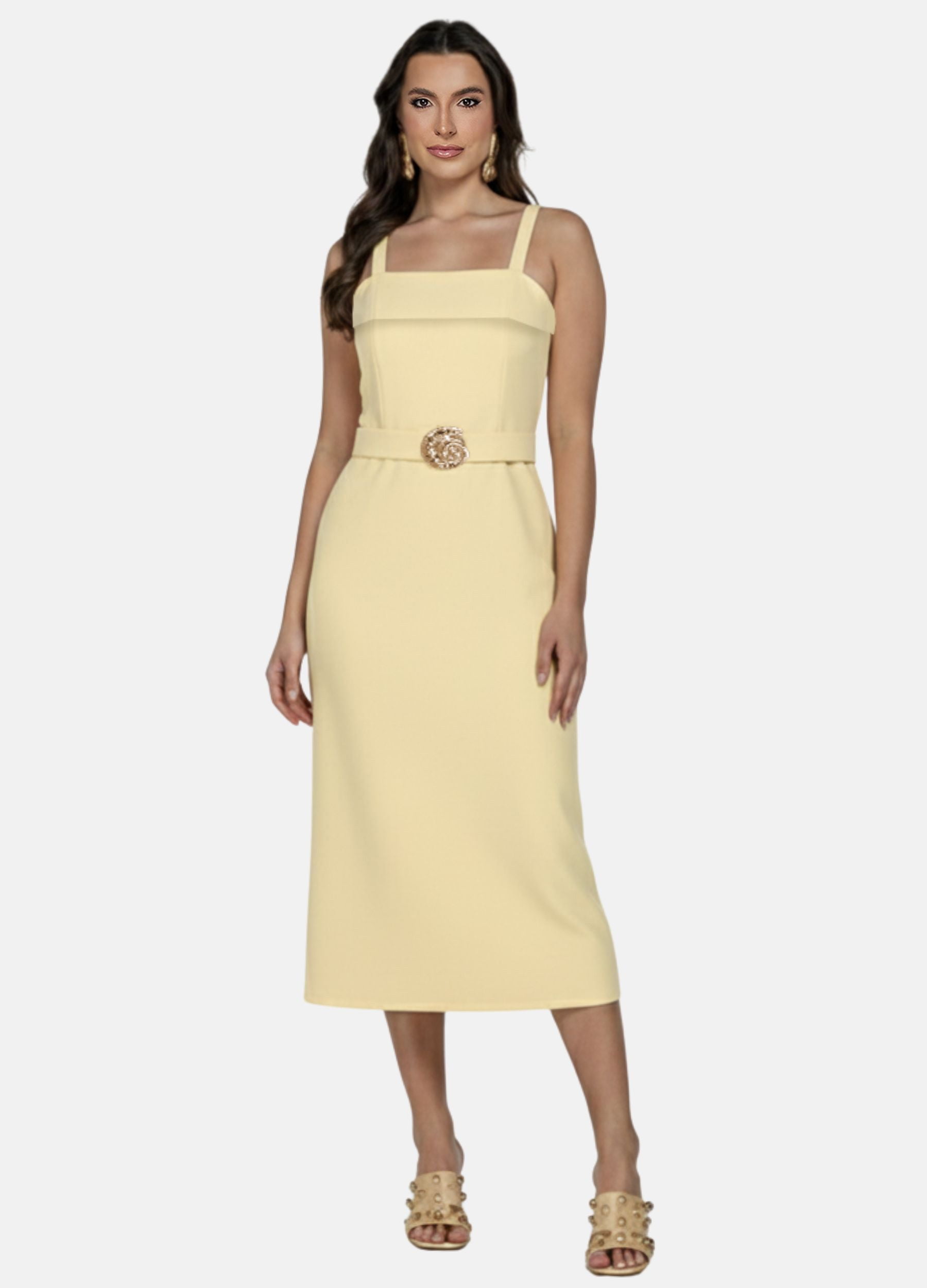 VESTIDO MIDI LAURA C/ PALA E FIVELA