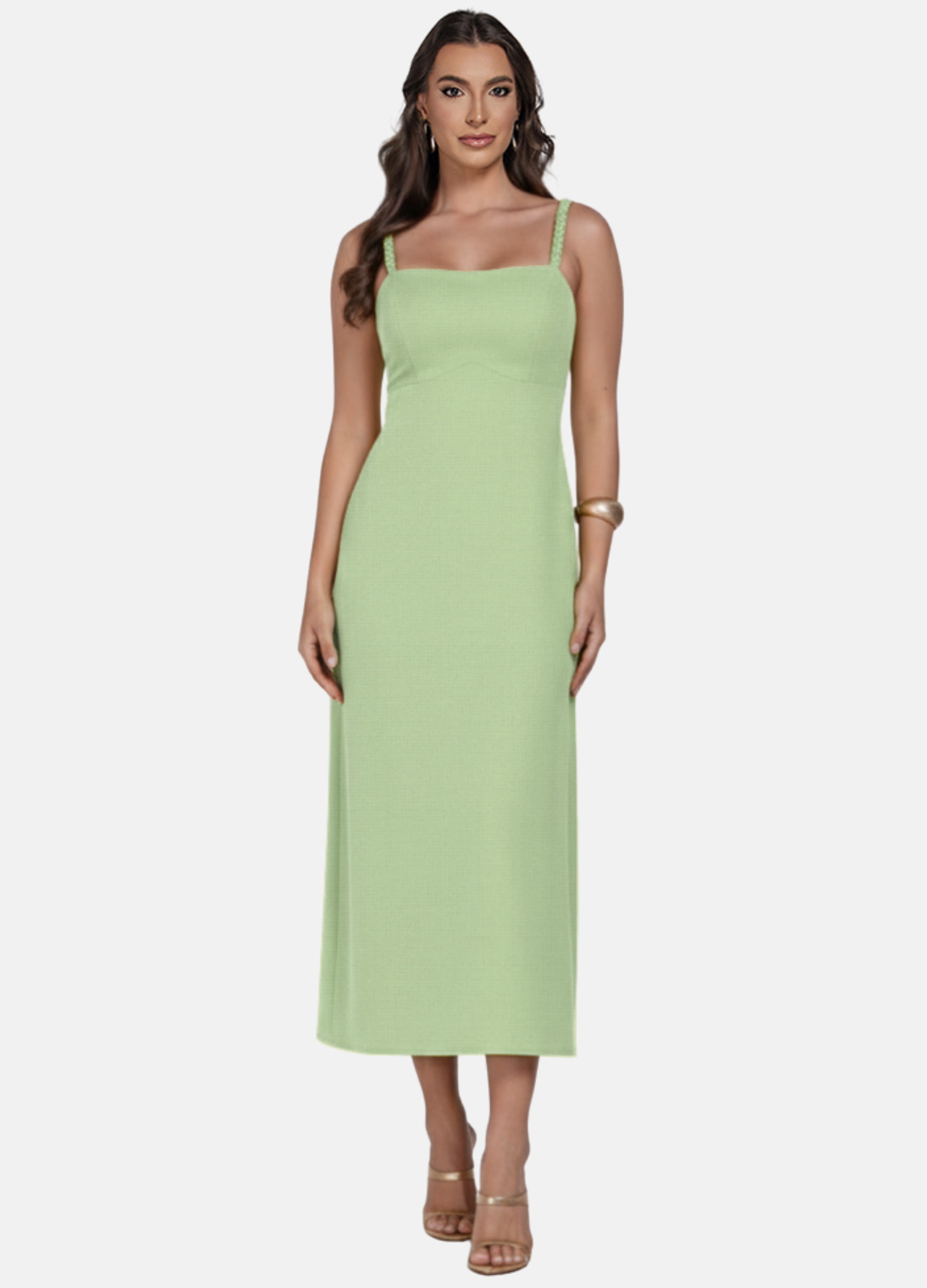 VESTIDO MIDI LINHO ALÇA DE TRANÇA