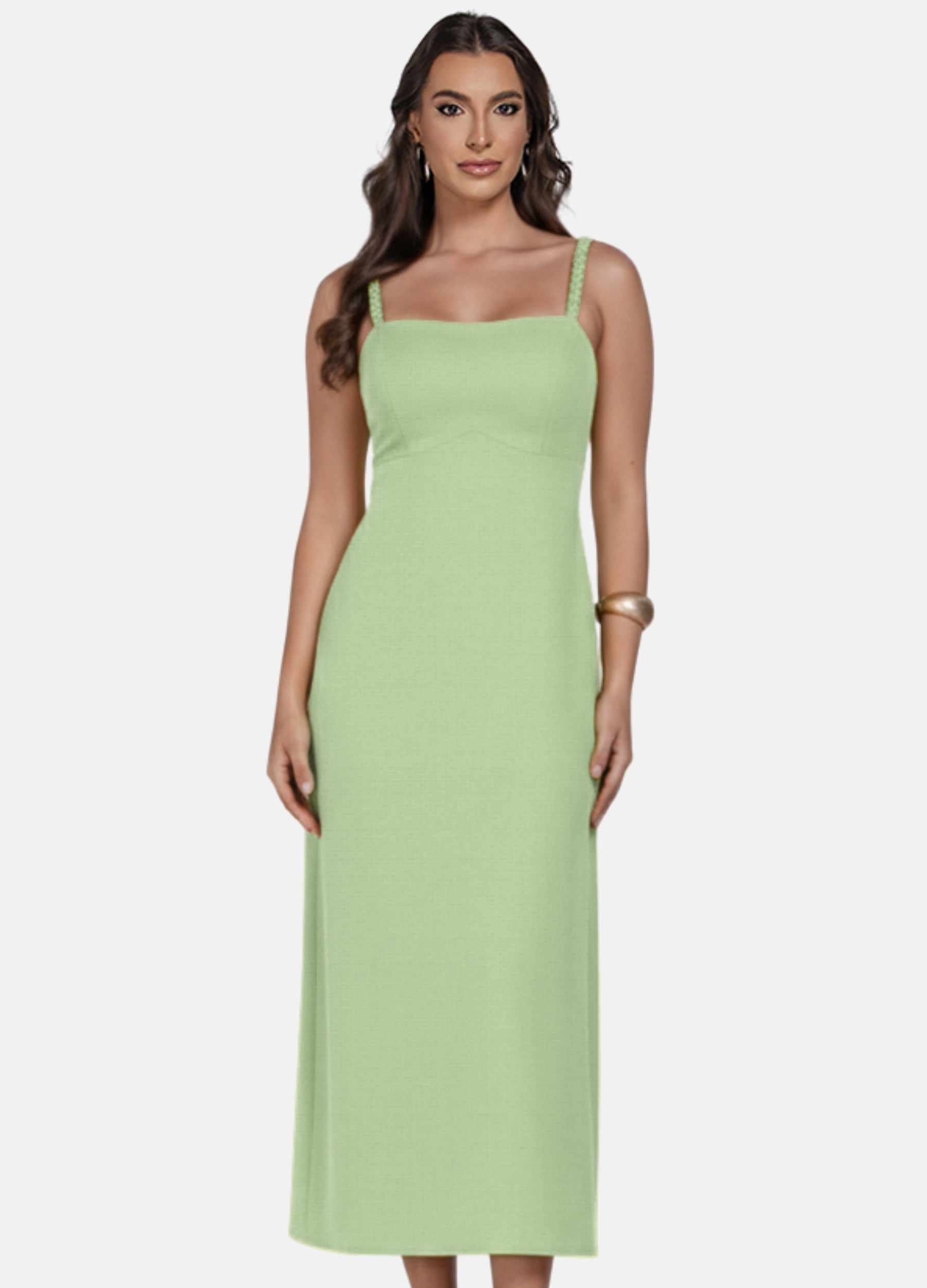 VESTIDO MIDI LINHO ALÇA DE TRANÇA