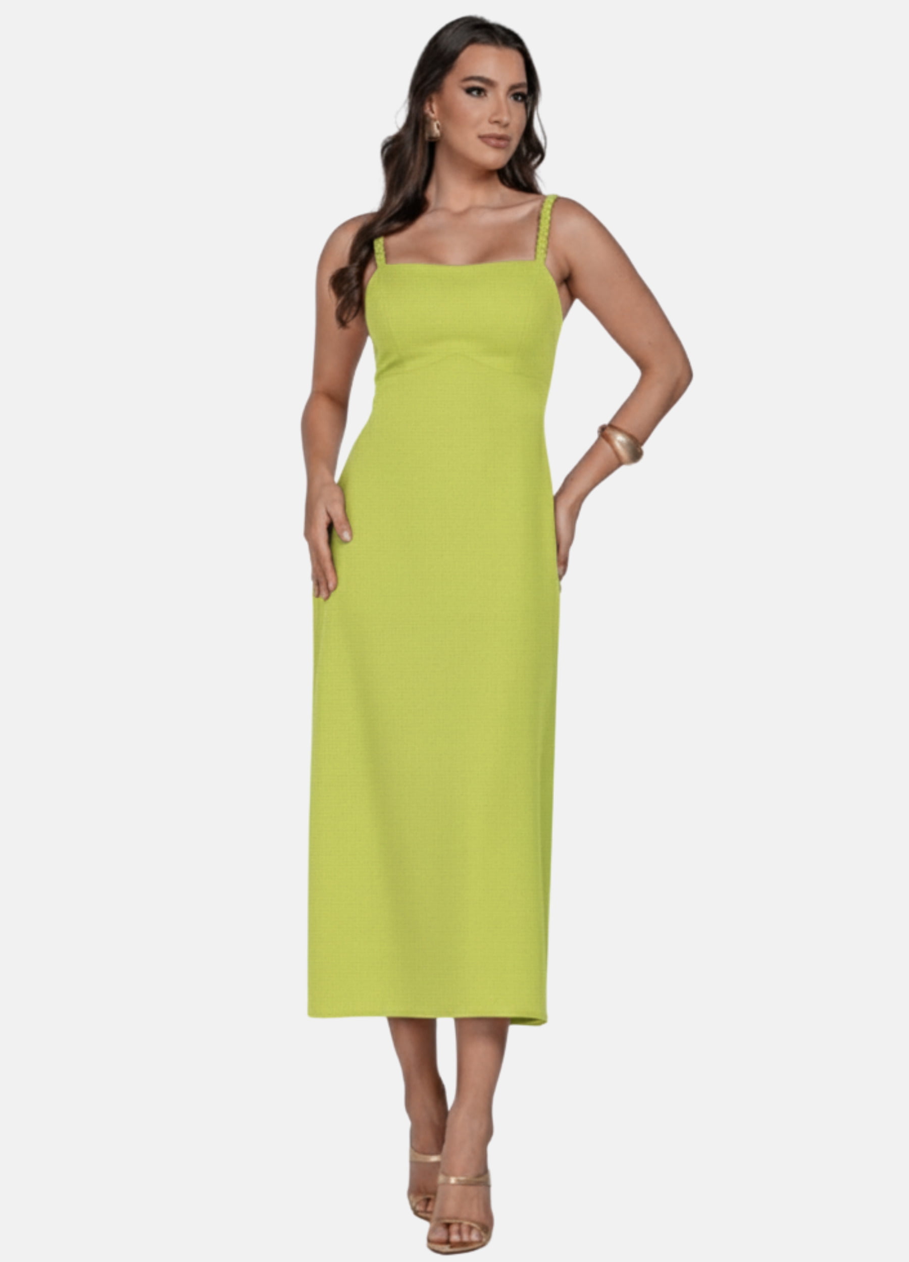 VESTIDO MIDI LINHO ALÇA DE TRANÇA