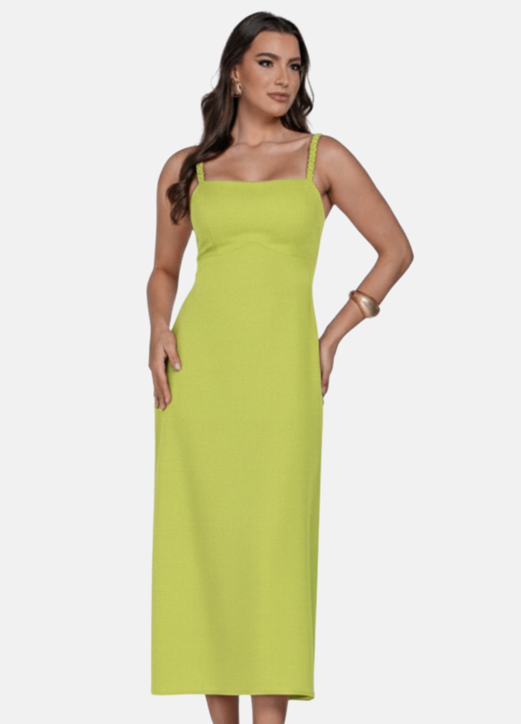 VESTIDO MIDI LINHO ALÇA TRANÇADA