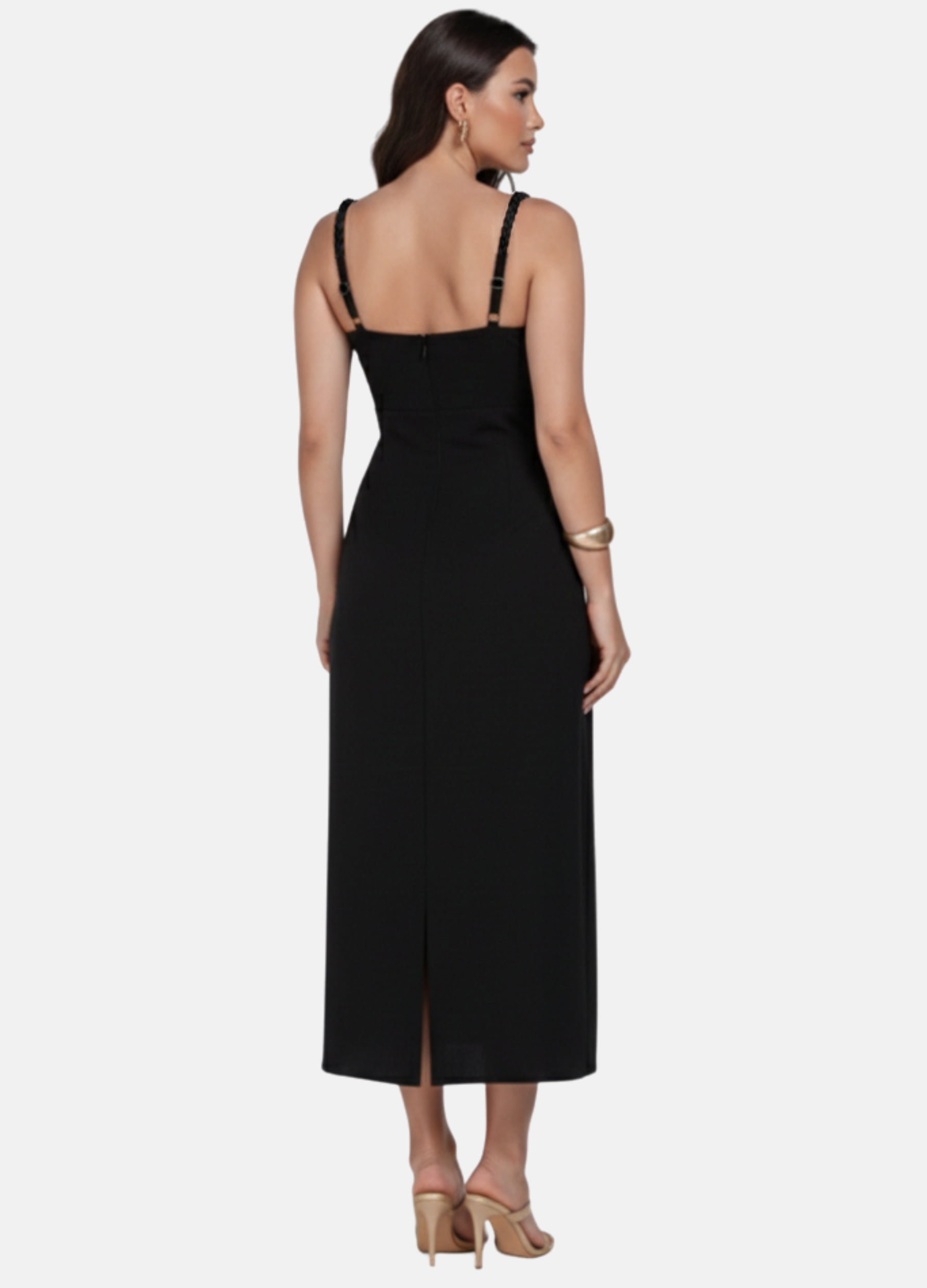 VESTIDO MIDI LINHO ALÇA DE TRANÇA