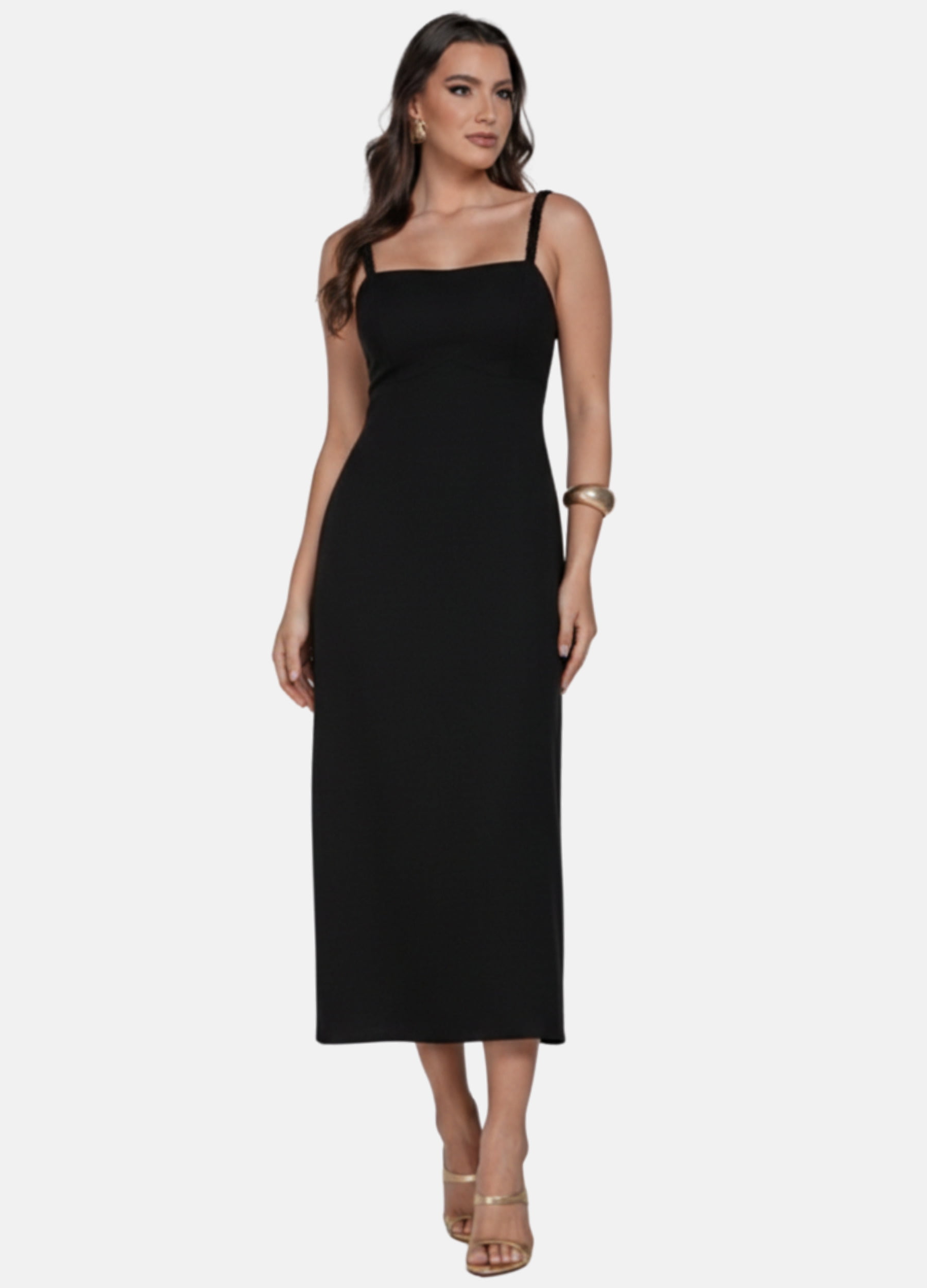 VESTIDO MIDI LINHO ALÇA DE TRANÇA