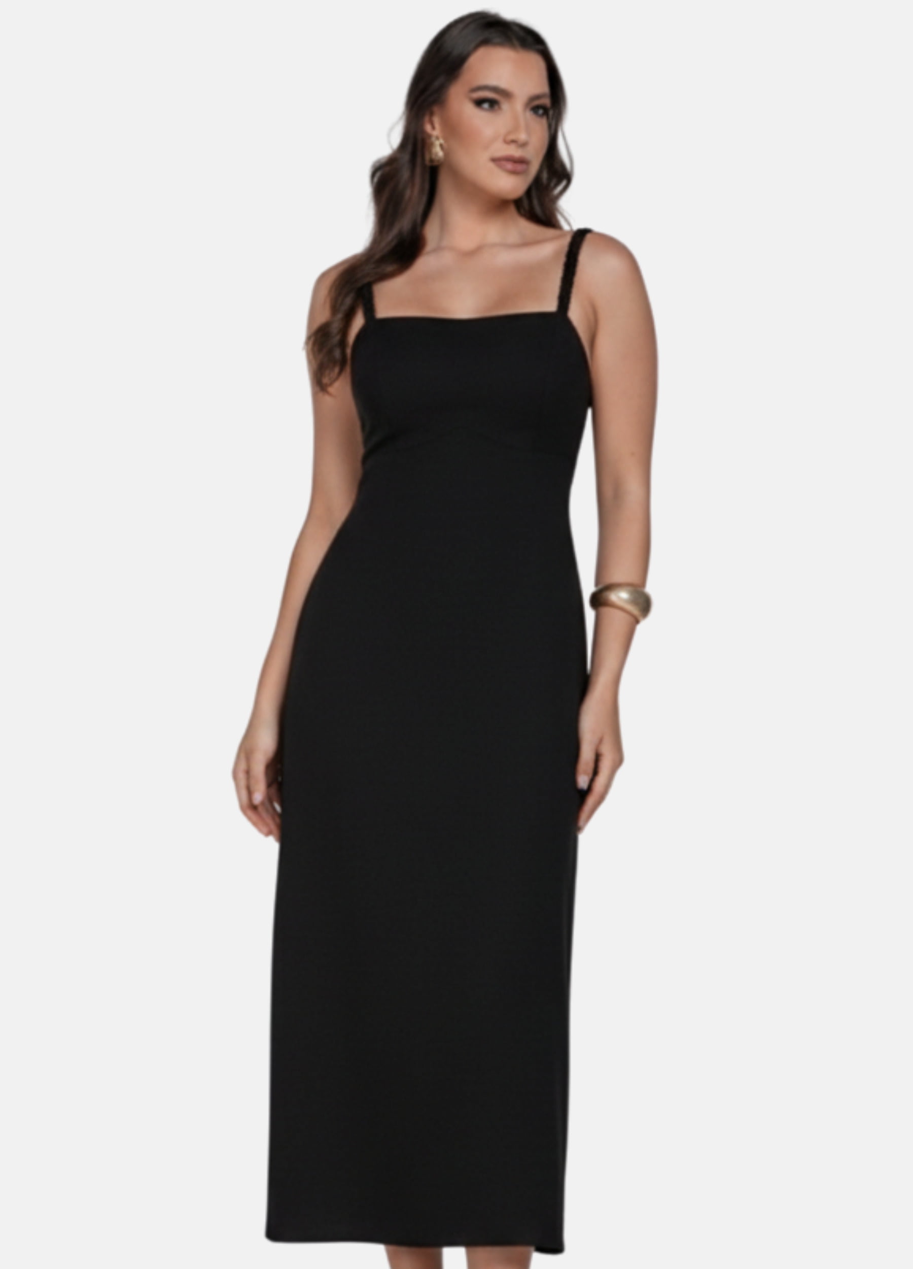 VESTIDO MIDI LINHO ALÇA TRANÇADA