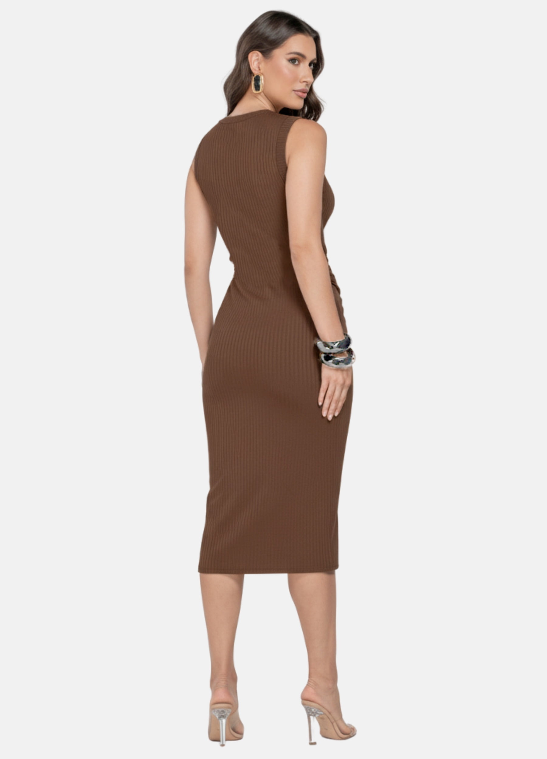 VESTIDO MIDI LUIZA CANELADO COM FIVELA 