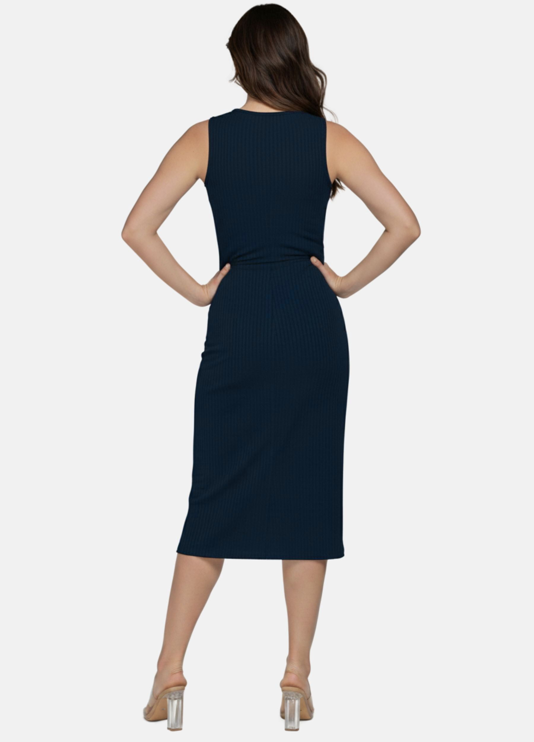 VESTIDO MIDI LUIZA CANELADO COM FIVELA 