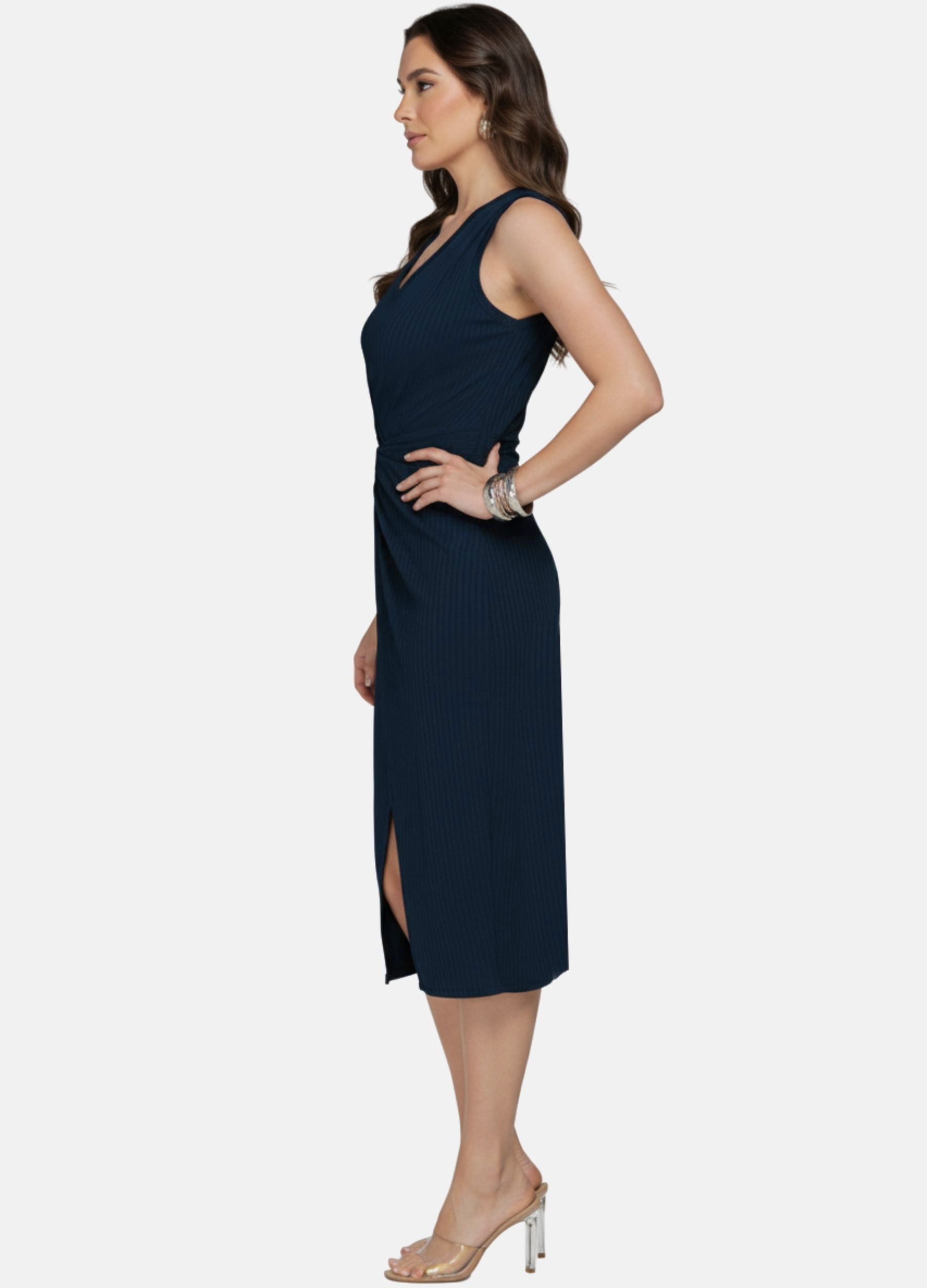 VESTIDO MIDI LUIZA CANELADO COM FIVELA 