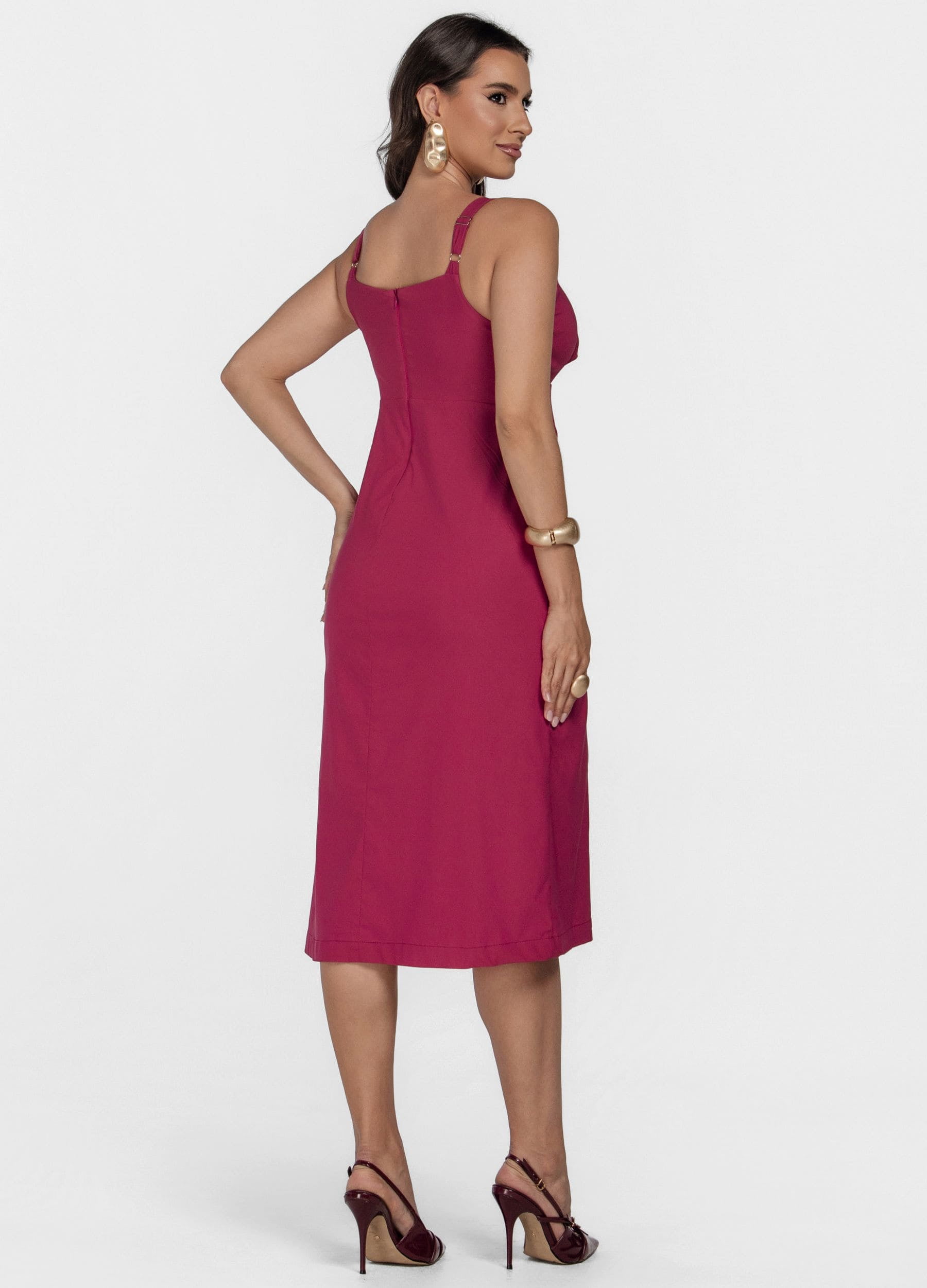 VESTIDO MIDI MARINA COM DECOTE TRESPASSADO E AMARRAÇÃO 