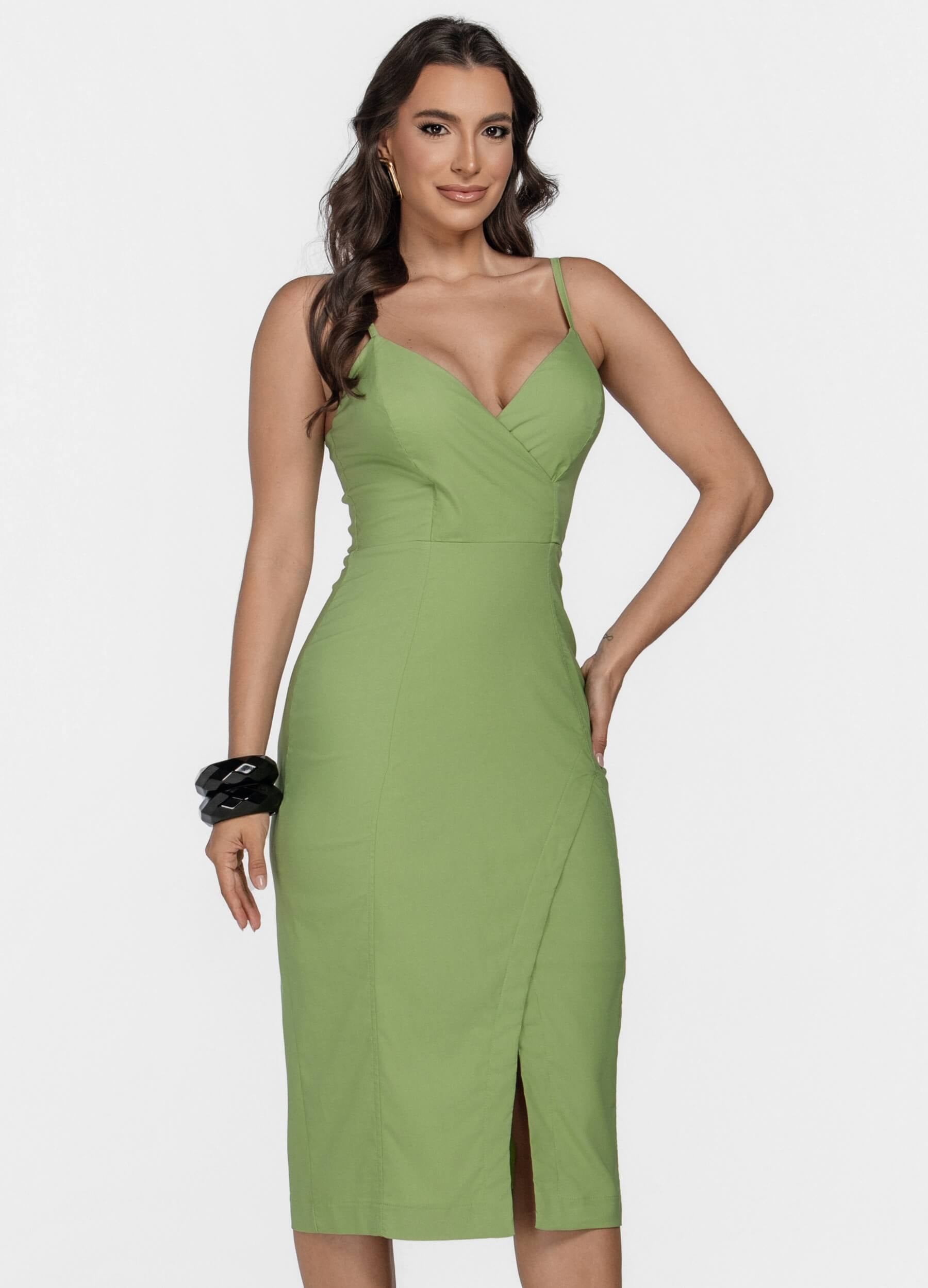 VESTIDO TRESPASSADO COM FENDA