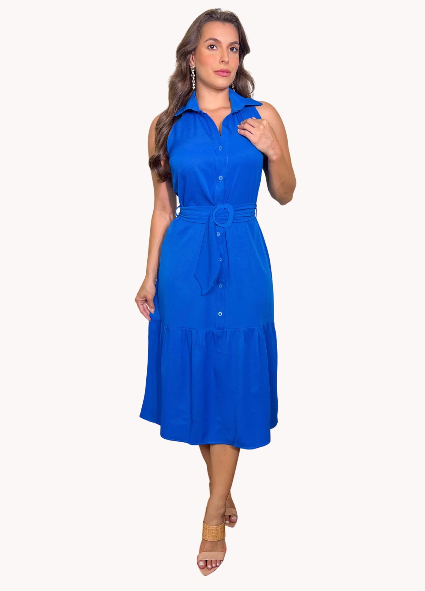 VESTIDO MIDI COM CARCELA E CINTO 