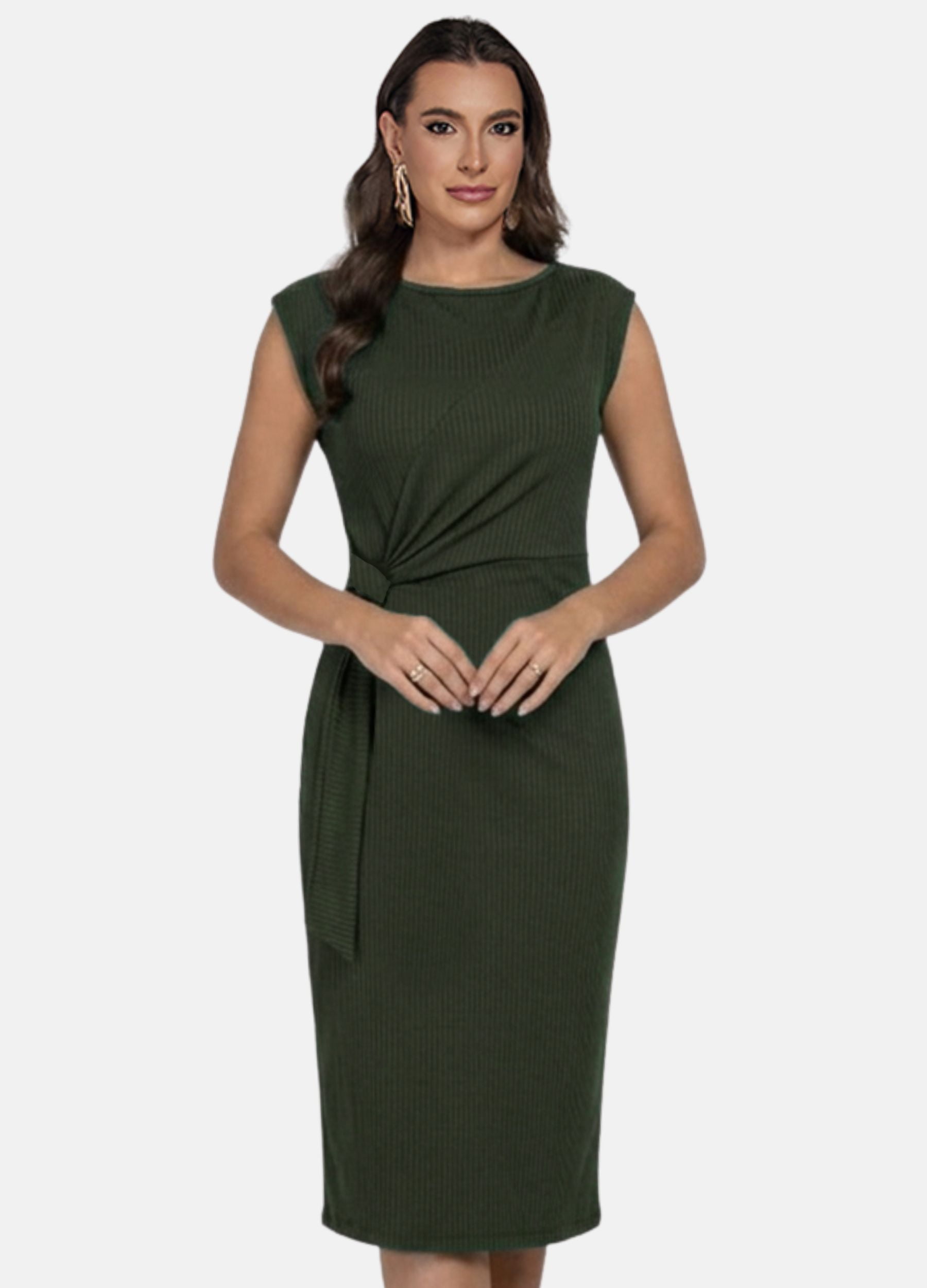 VESTIDO MIDI CANELADO COM FAIXA