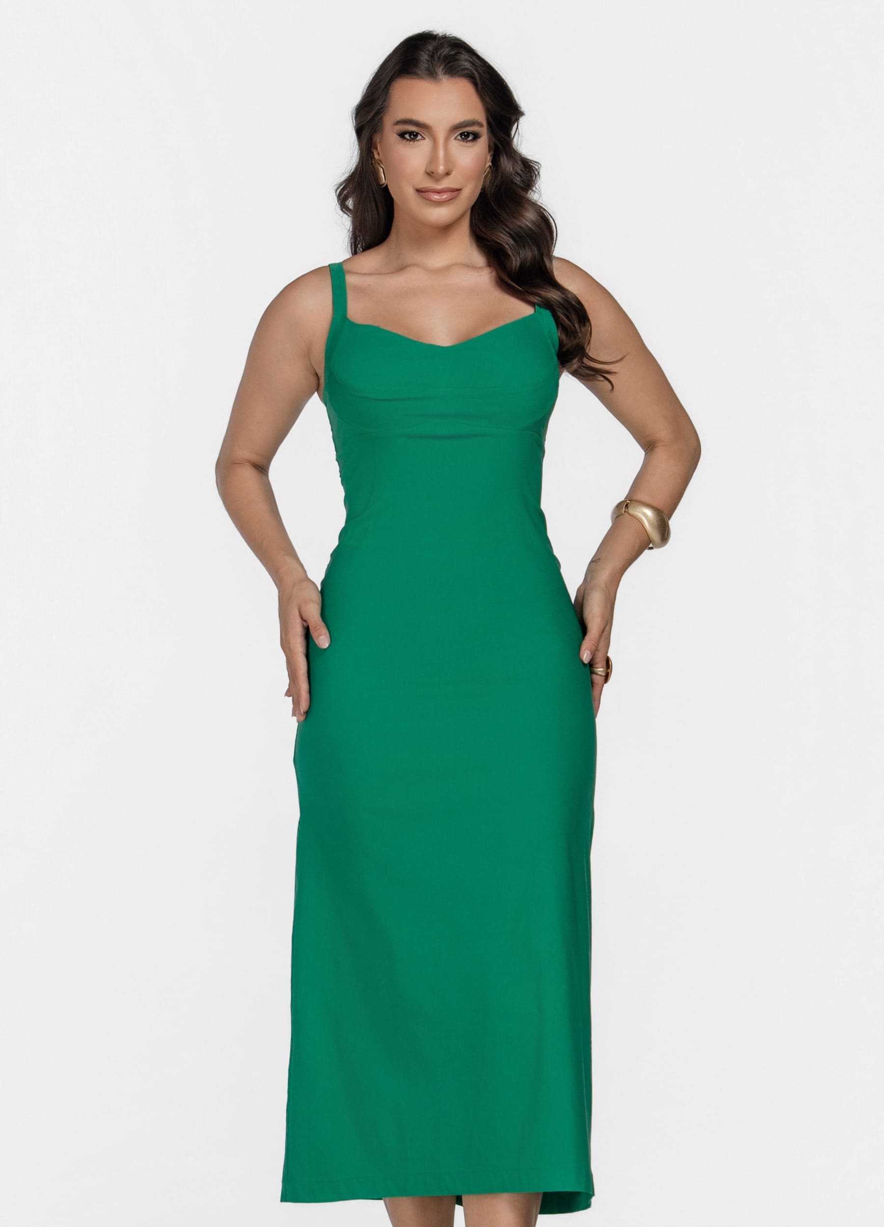 VESTIDO MIDI COM RECORTES NO BUSTO 