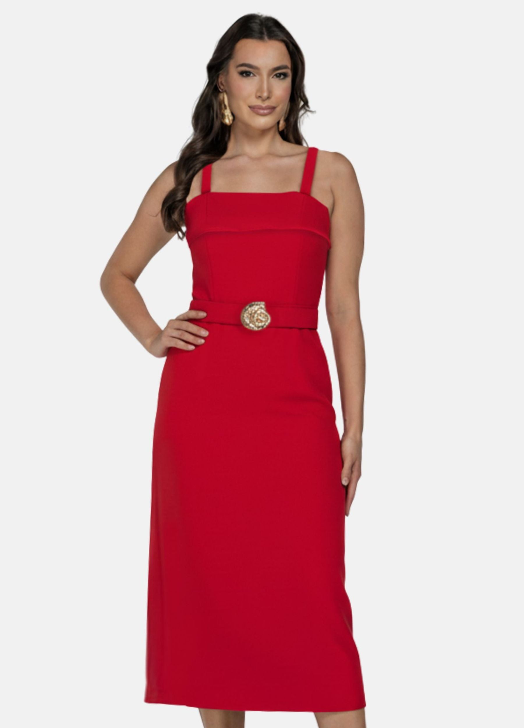 VESTIDO MIDI LAURA C/ PALA E FIVELA