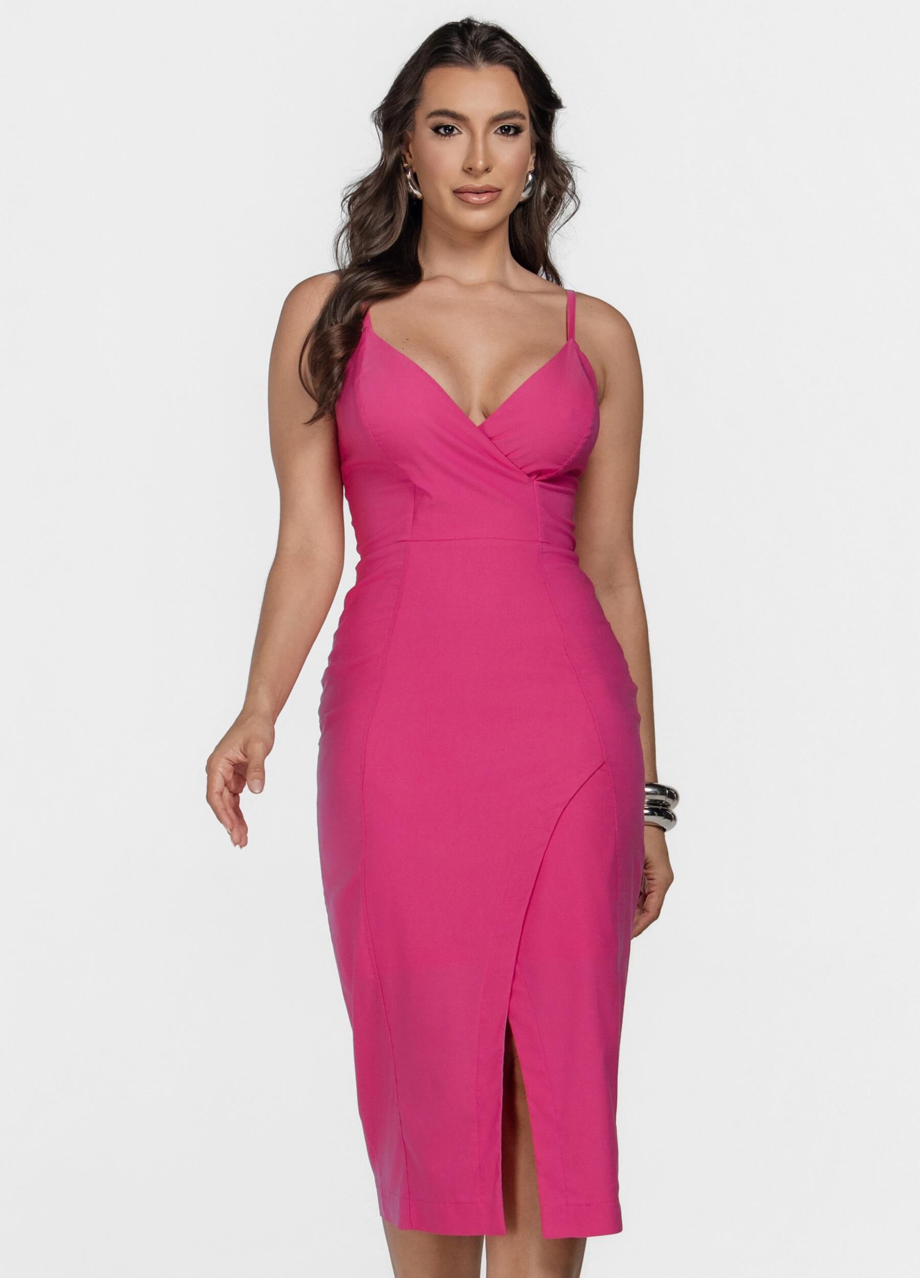 VESTIDO MIDI TRESPASSADO COM FENDA